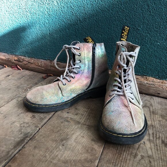 Dr Martens 1460 Pascal Boots Girls Size 6 US Rainbow Glitter Leather Laces Zip - Picture 2 of 10